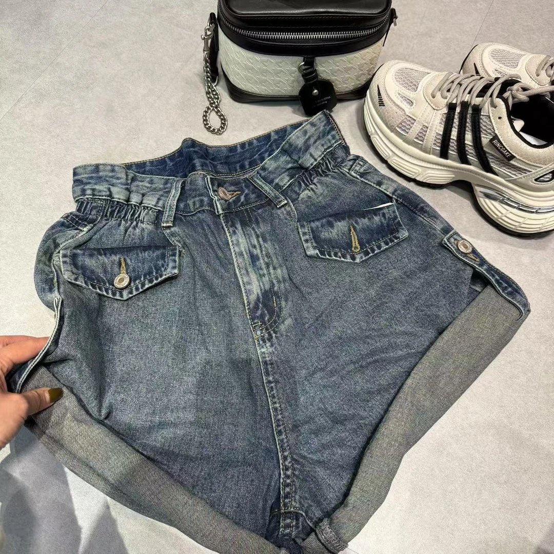 W3363 王仙女 A字阔腿热裤卷边高腰牛仔短裤辣妹裤