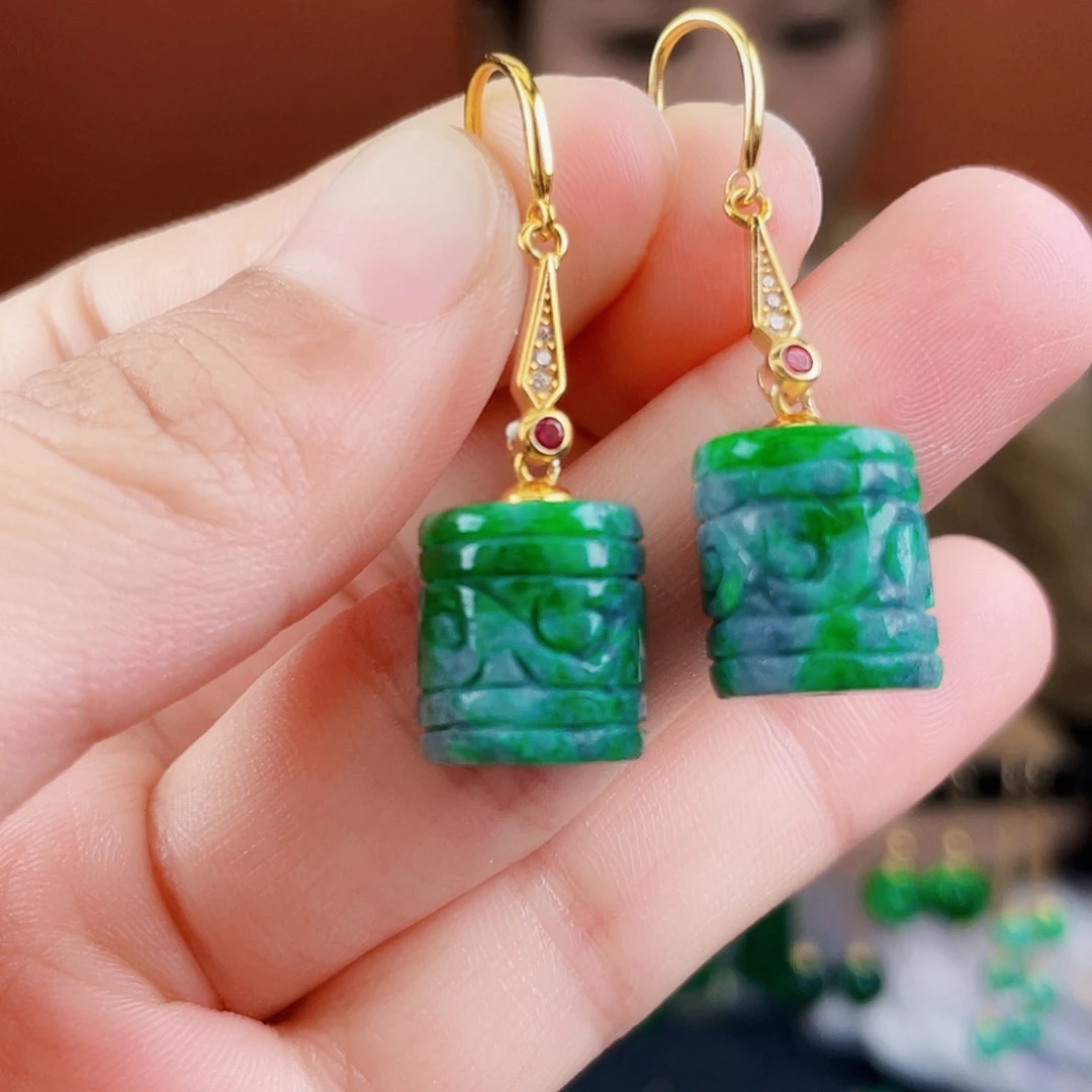 翡翠银S925镶嵌耳饰