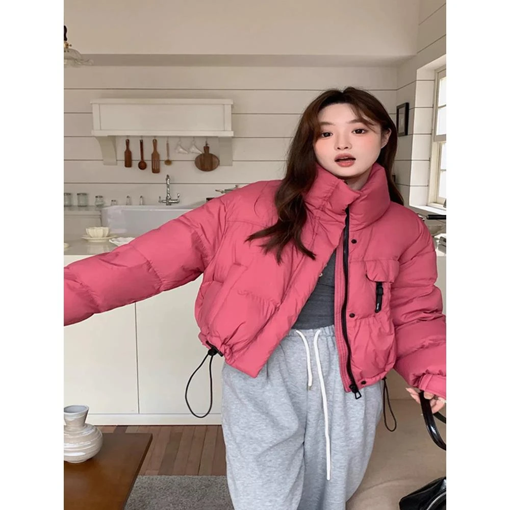 韩版时尚高级感纯色加绒加厚面包服女冬季2025新花苞泡羽绒卫衣