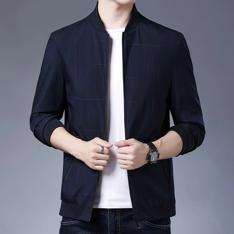 雅鹿男装薄款碎花外套立领潮流男装标准中年休闲夹克格子商务修身