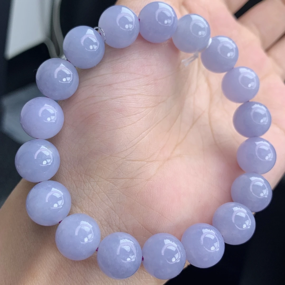 四会 缅甸A货翡翠紫色紫翡紫罗兰圆珠手链手串单圈珠串T卡11mm