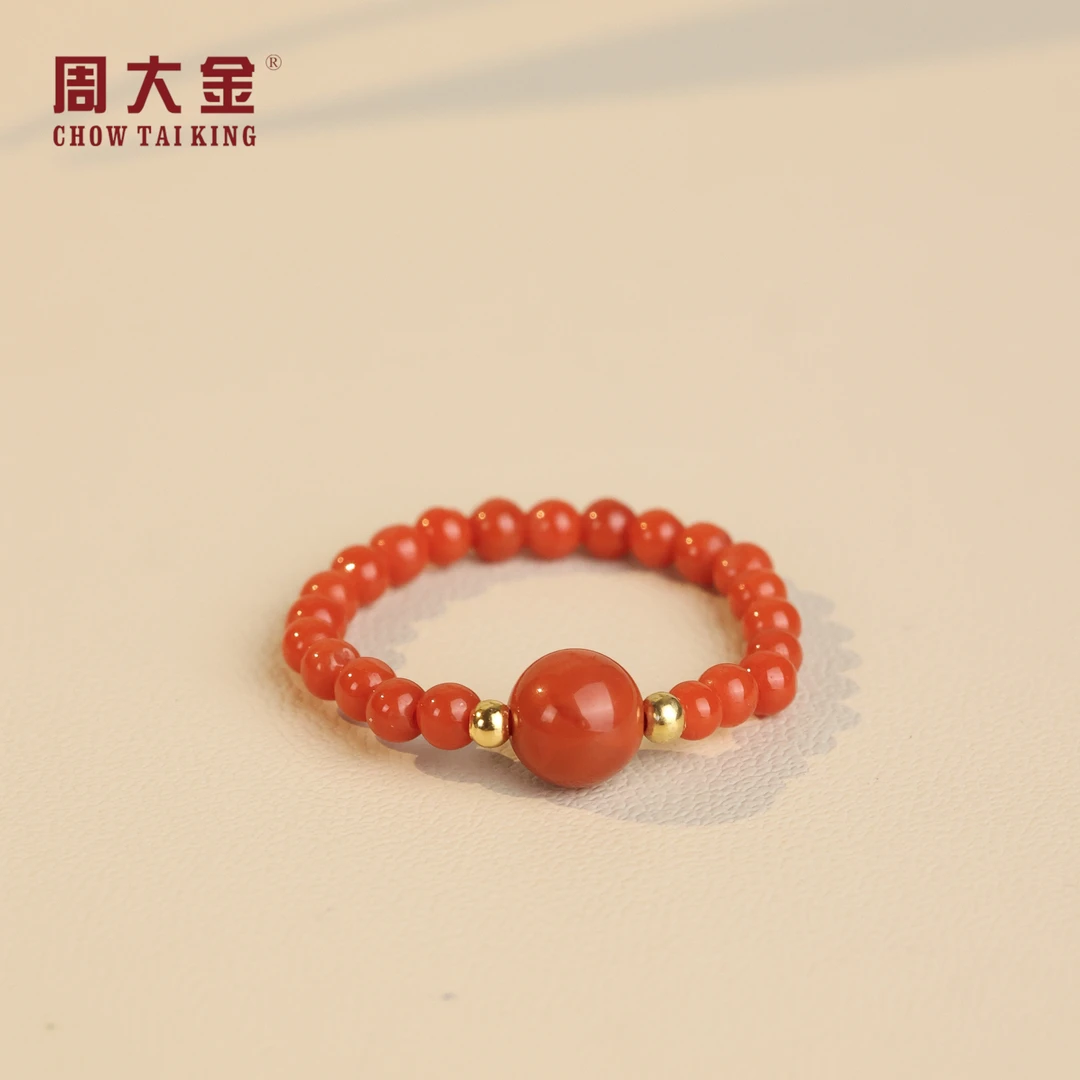 【周大金玉石】S925银南红小米珠戒指-J1684-娟