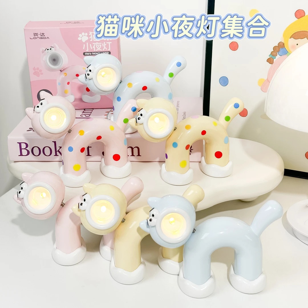 可爱迷你台灯ins桌面创意装饰摆件学生宿舍卧室床头睡眠猫咪夜灯