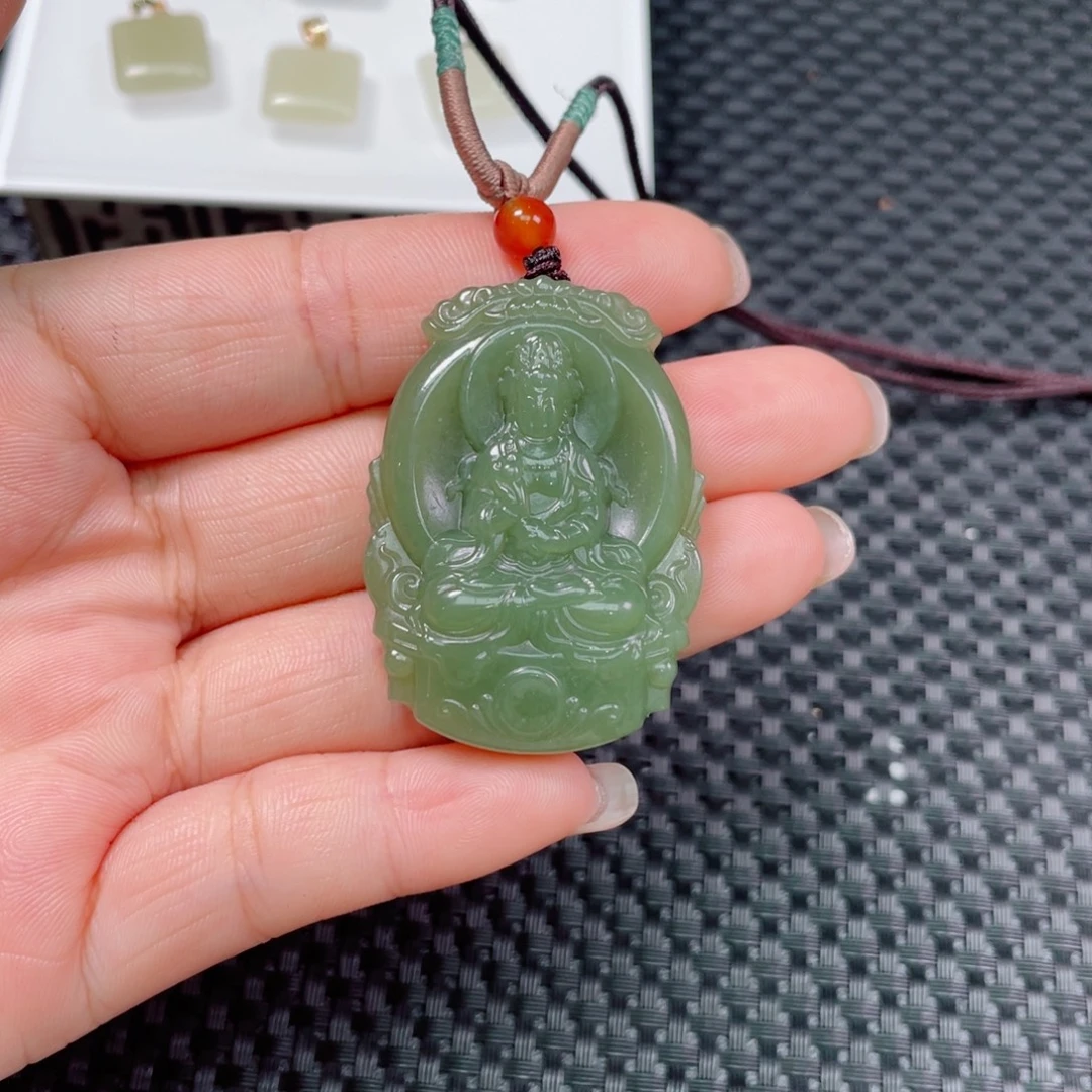 和田玉未镶嵌颈饰黄口度母观音牌4