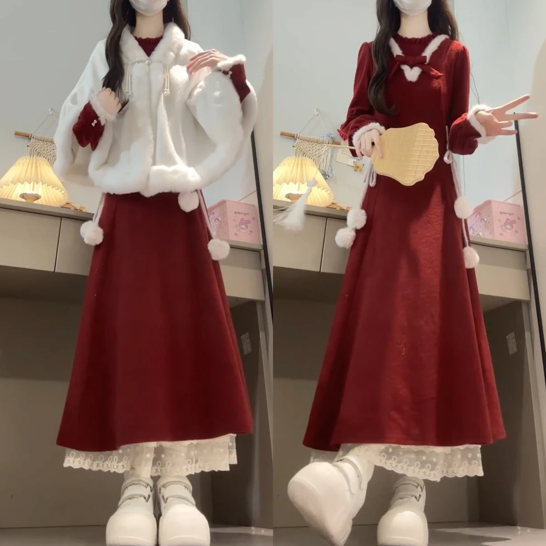 2026新款新中式红色针织连衣裙子女2025秋冬特别漂亮新年战袍穿搭