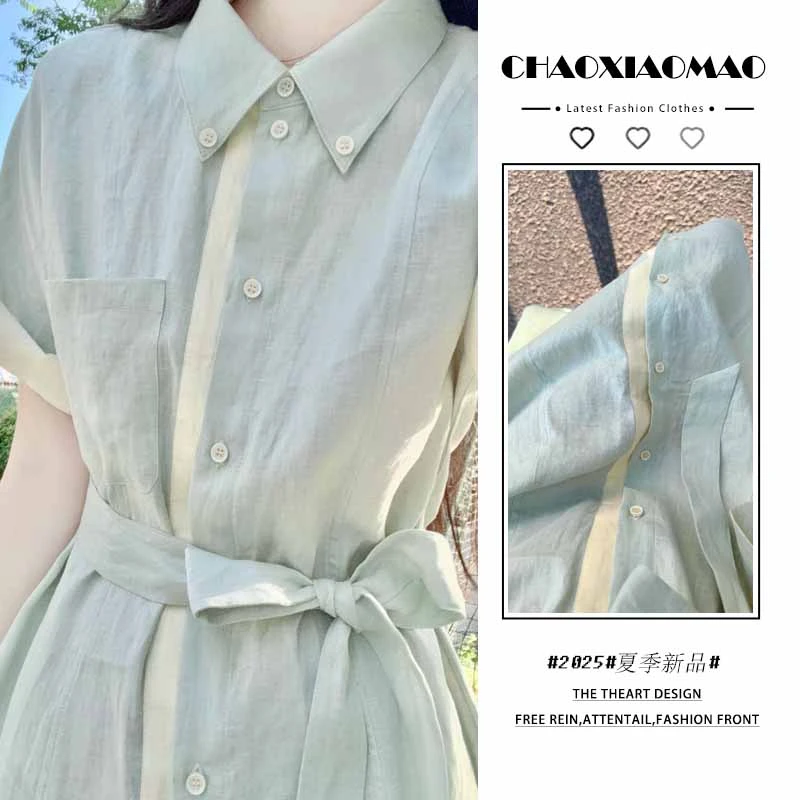 2025年夏季新款韩穿搭套装女今年流行法式气质短袖蓝色连衣裙潮