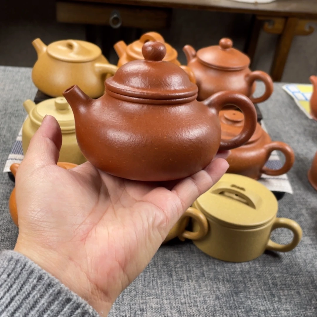 紫砂茶壶红降坡容天全手纯红20目180手工泥