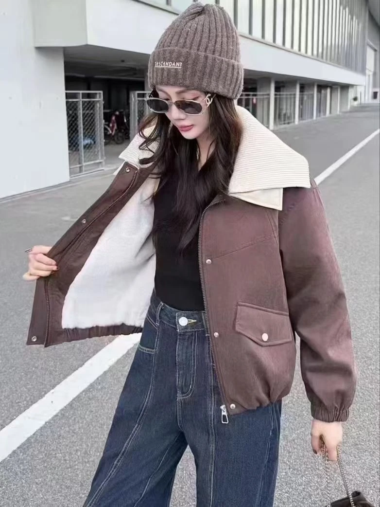 【加绒】冬季新款双层领时尚短外套