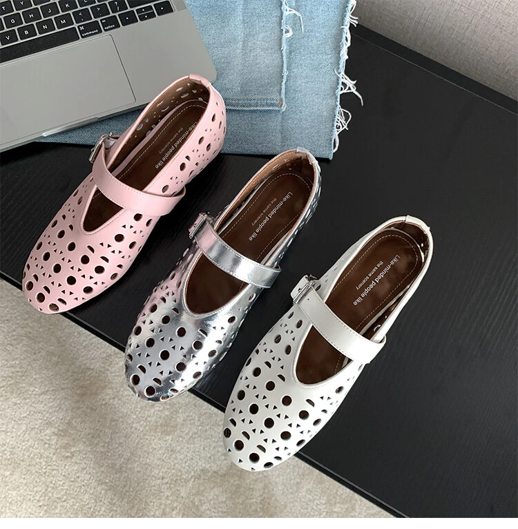 【林可乐】镂空百搭单鞋4cm内增高浅口复古芭蕾舞鞋羊皮柔软玛丽珍