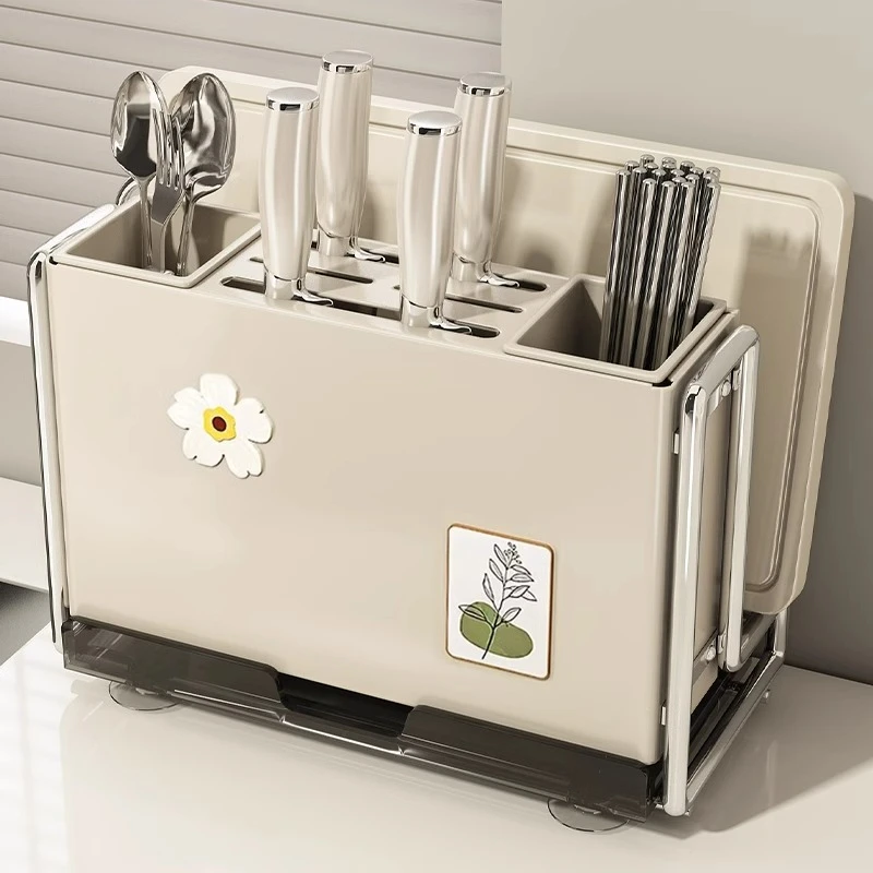 厨房刀架置物架新款多功能磁吸筷子刀具收纳架一体放砧菜板架