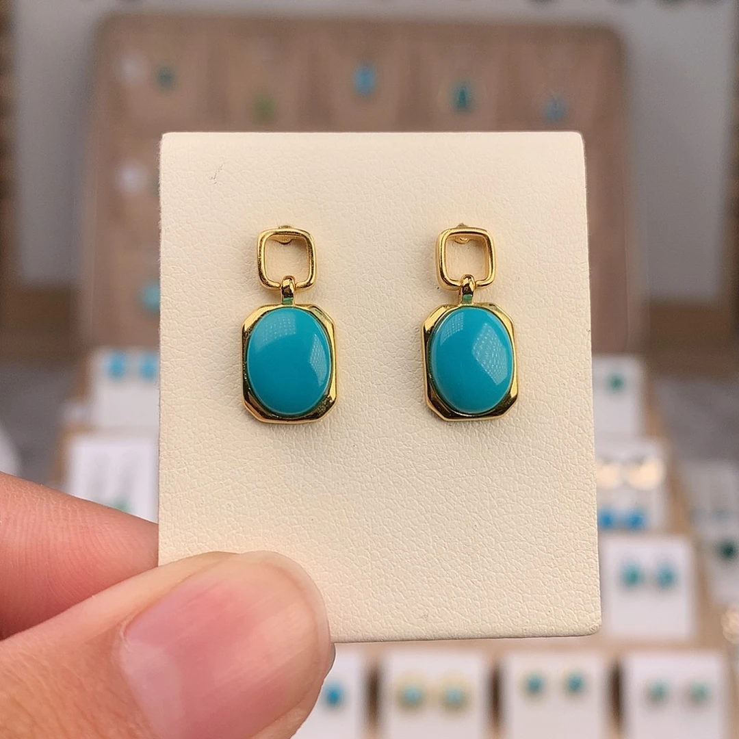 绿松石银S925镶嵌耳饰