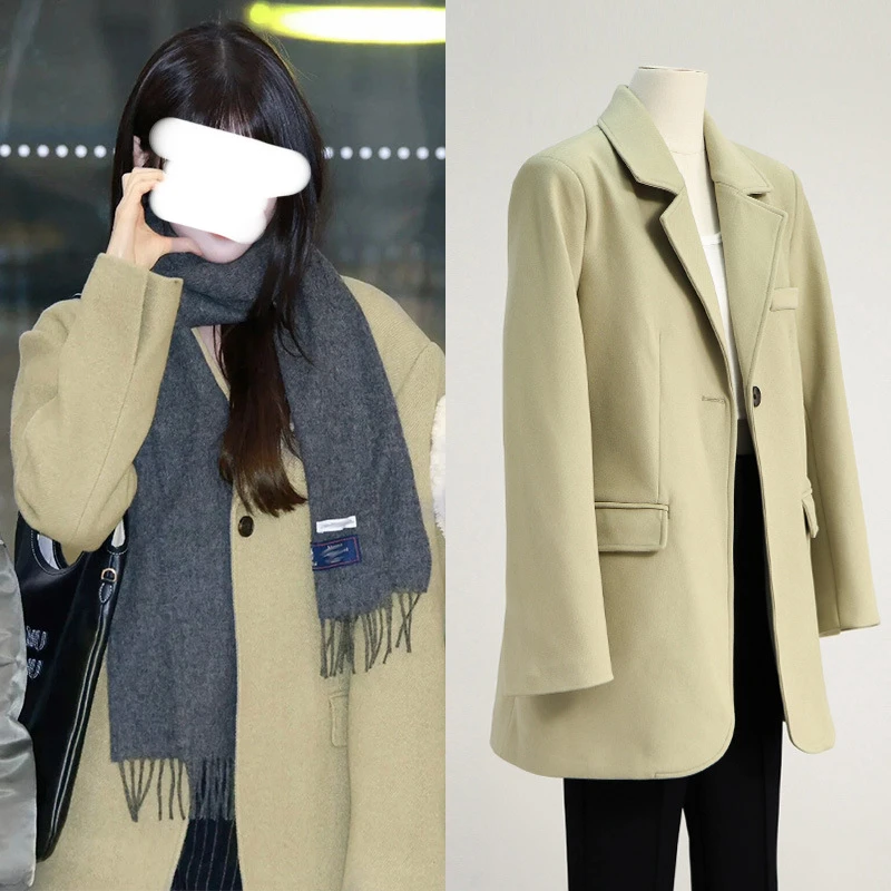 [现货]张元英同款时尚减龄时髦轻奢毛呢外套宽松西装廊形呢子大衣