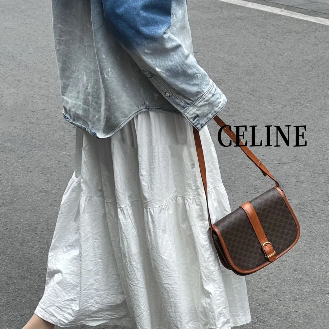 修复品8614136/ Celine /思琳老花马鞍斜挎包配皮换新