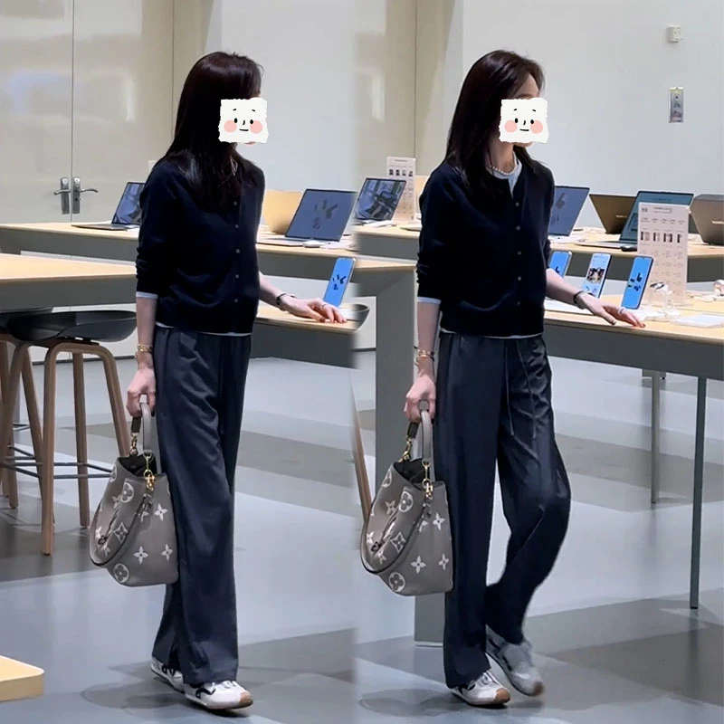 2025秋季新款设计感慵懒风气质长袖假两件开衫女休闲阔腿裤两件套
