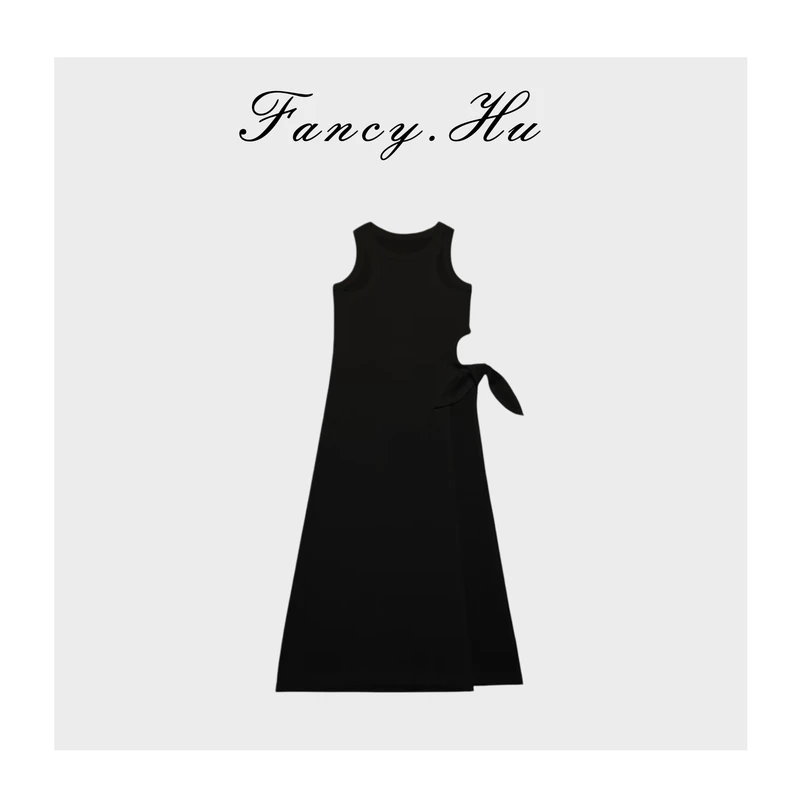 【Fancy.Hu】100棉侧开衩绑带棉花糖背心连衣裙FG2605168