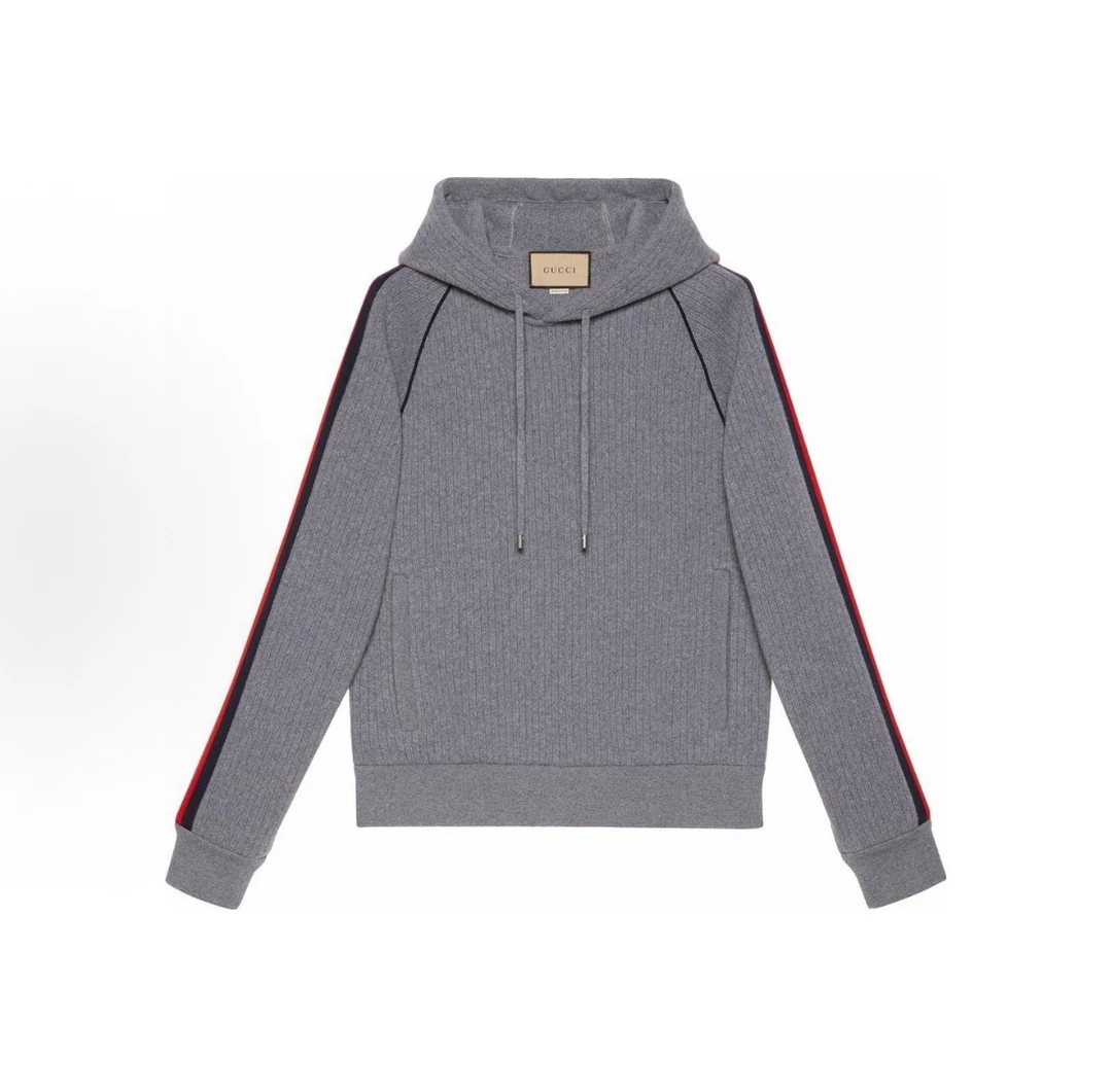 99新 GUCCI/古驰 三色条纹装饰连帽卫衣/尺码XL/编号7369