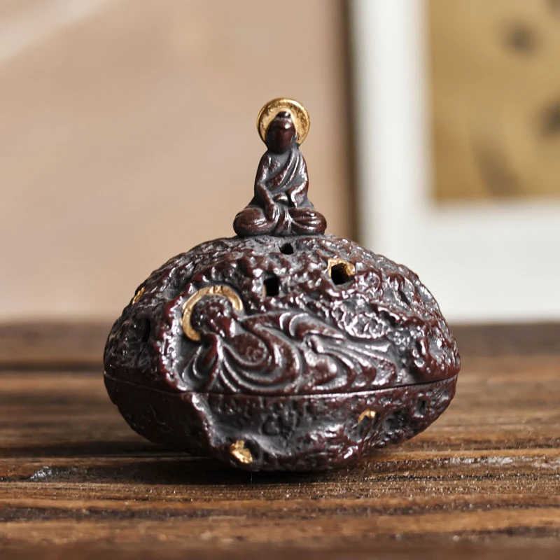 【野陶器】老陶泥佛像香炉（Q3339）