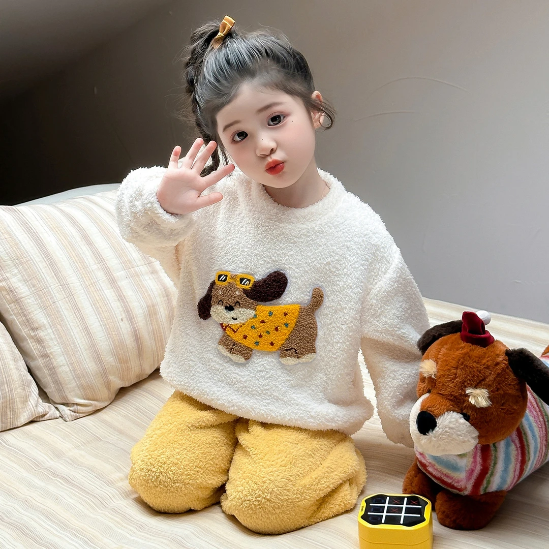 女童秋冬季睡衣2025新款儿童冬装珊瑚绒分体套装女宝宝加厚家居服