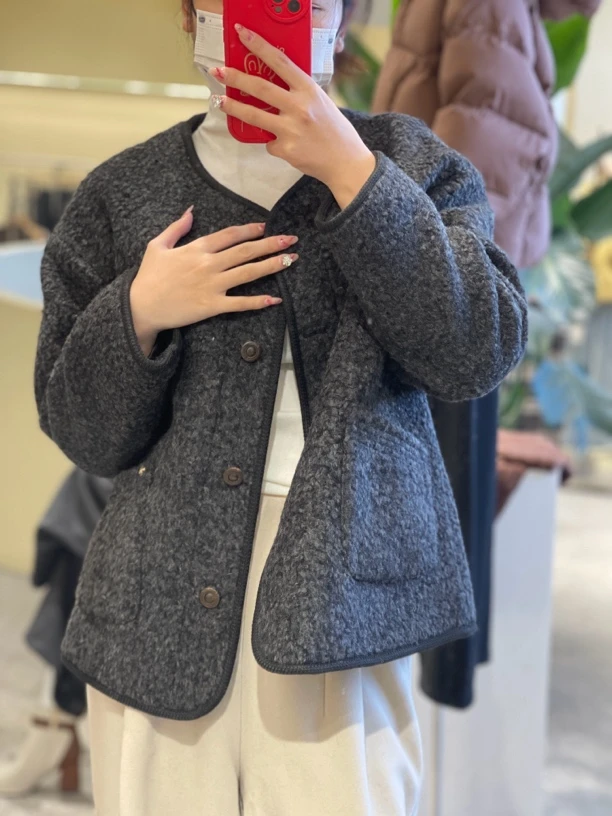 毛呢夹羽绒外套韩版小香风加厚百搭女士