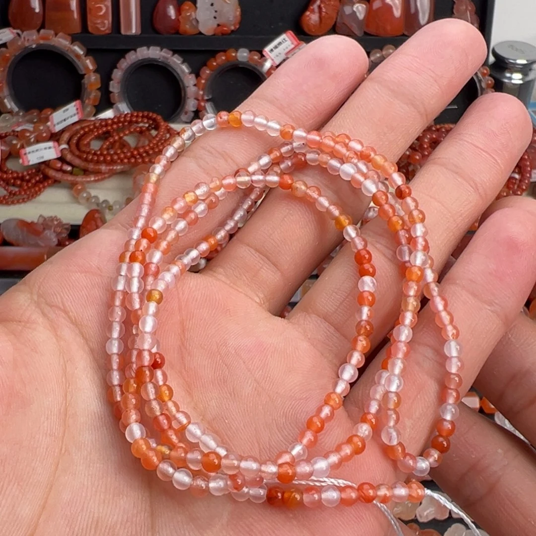 南红玛瑙未镶嵌颈饰糖果色米链3mm