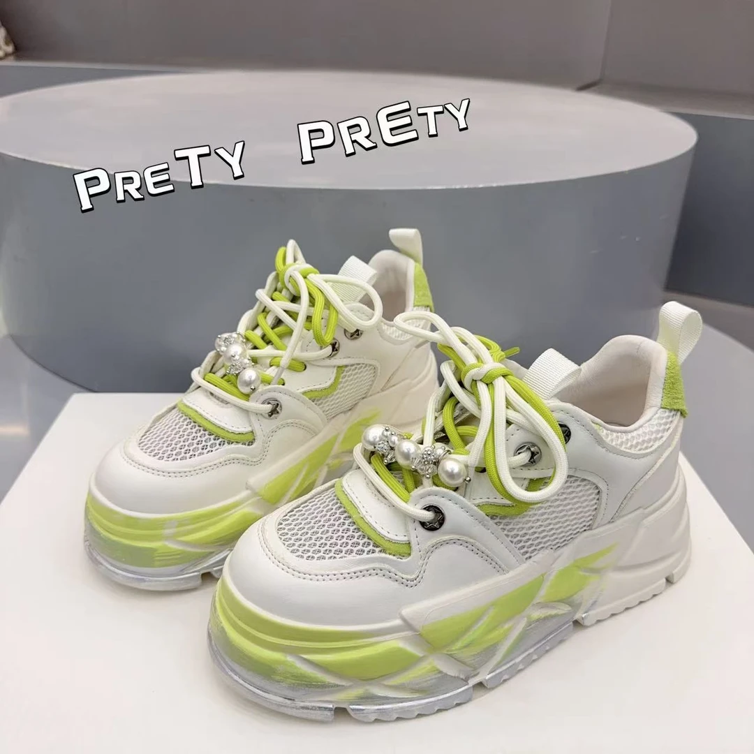 现货C1｜真皮羊里垫透网厚底休闲鞋女｜半码拍小｜6810-8