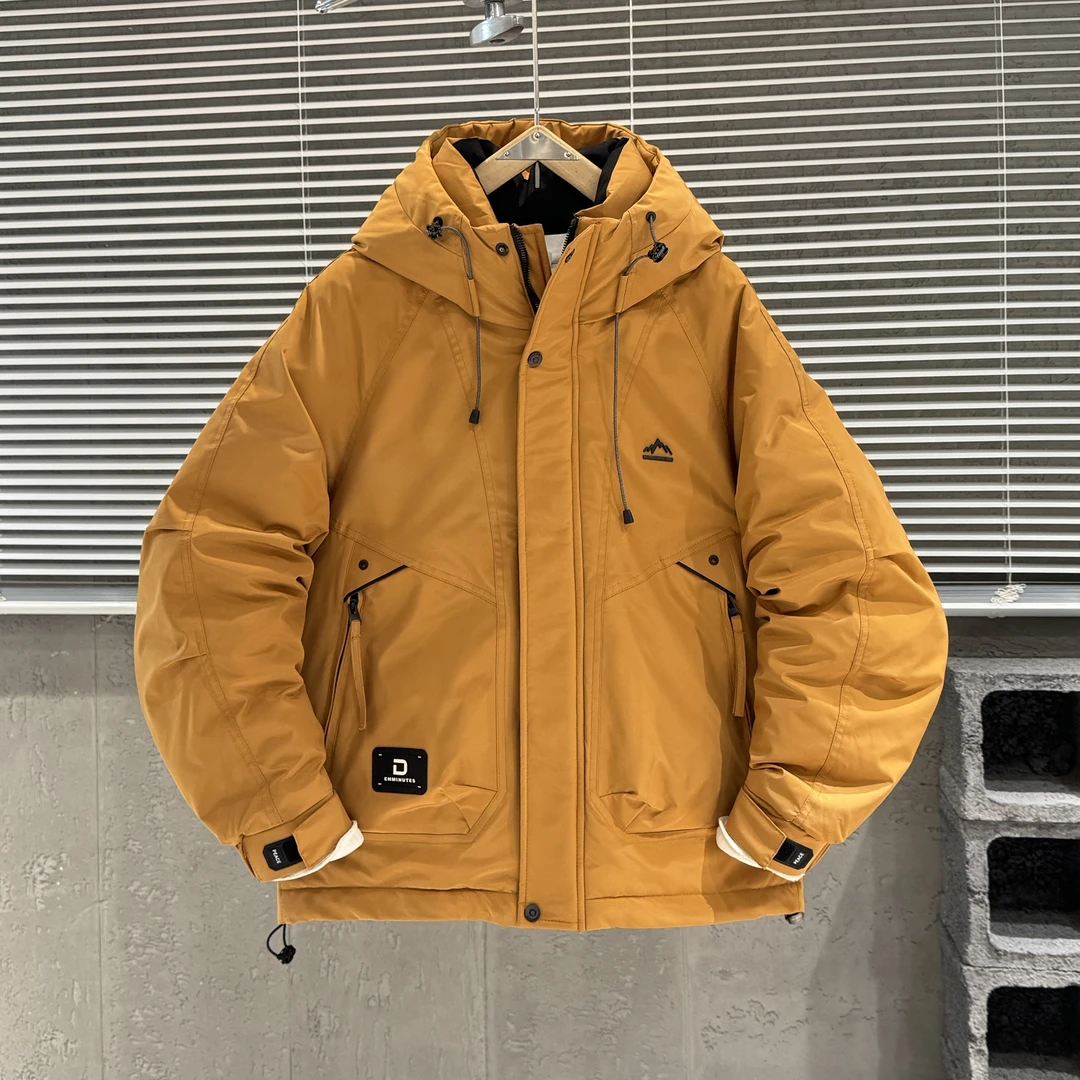 冬季工装加厚连帽羽绒服男潮牌美式休闲户外白鸭绒冲锋衣保暖外套