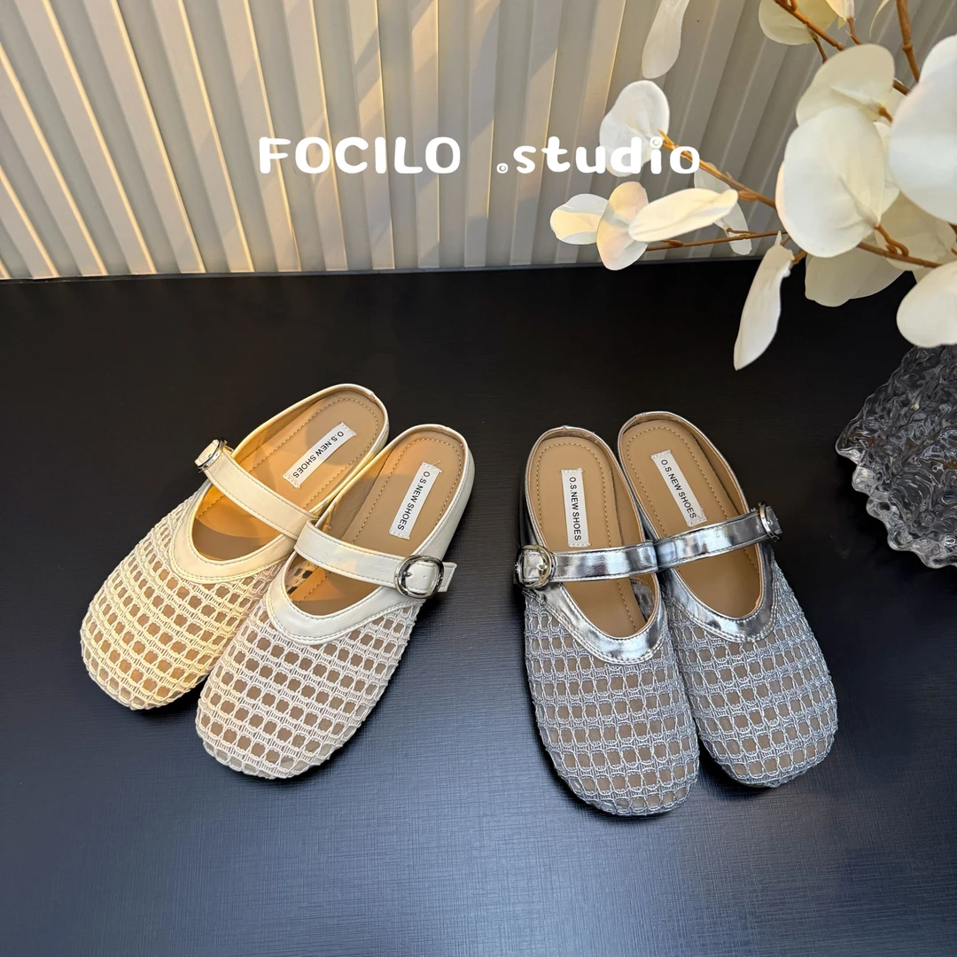 2025韩版软底小香风镂空网鞋平底包头包头拖时尚夏季凉鞋凉拖鞋女