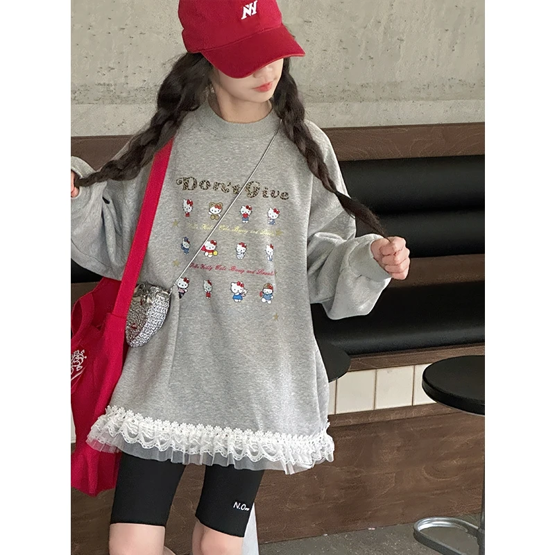 k27920拼接蕾丝边女童春装卫衣儿童上衣2025新款春秋上衣打底衫薄