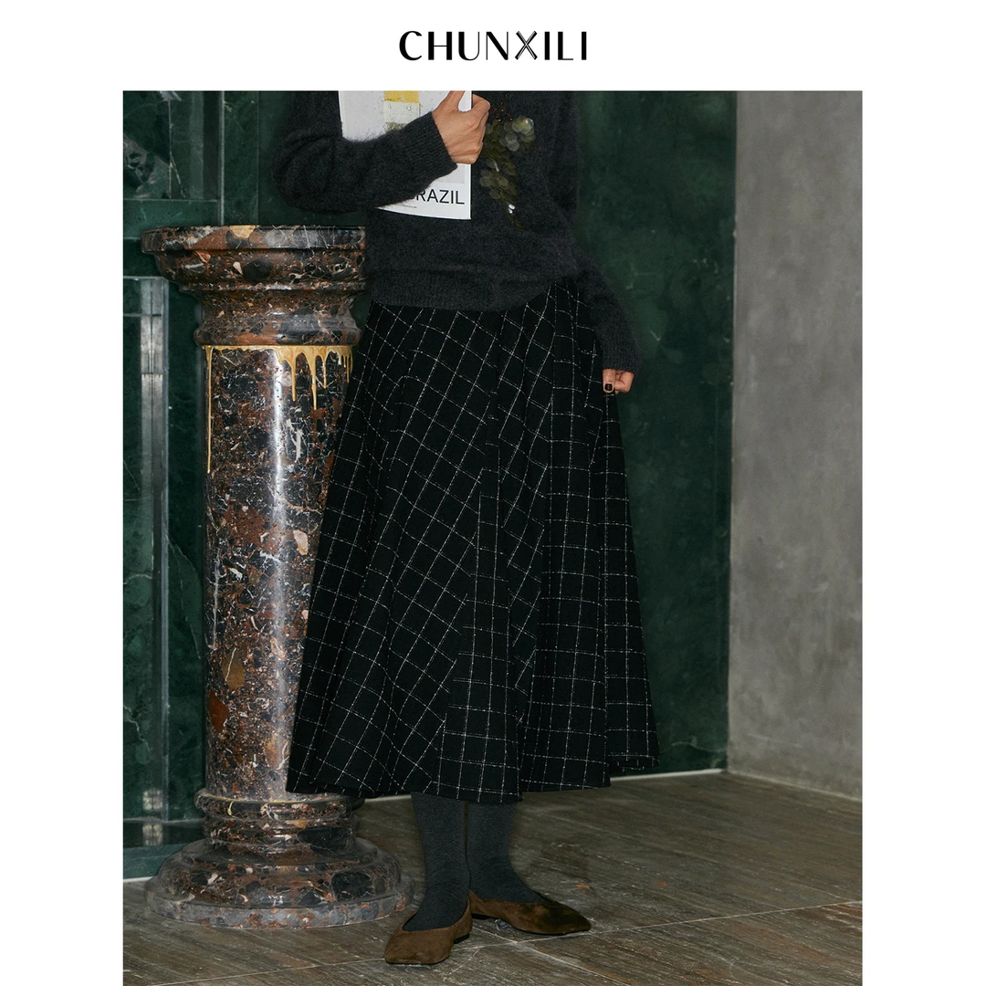 【格影流光】CHUNXILI/春熙里 复古气质格子半身裙D04B54085