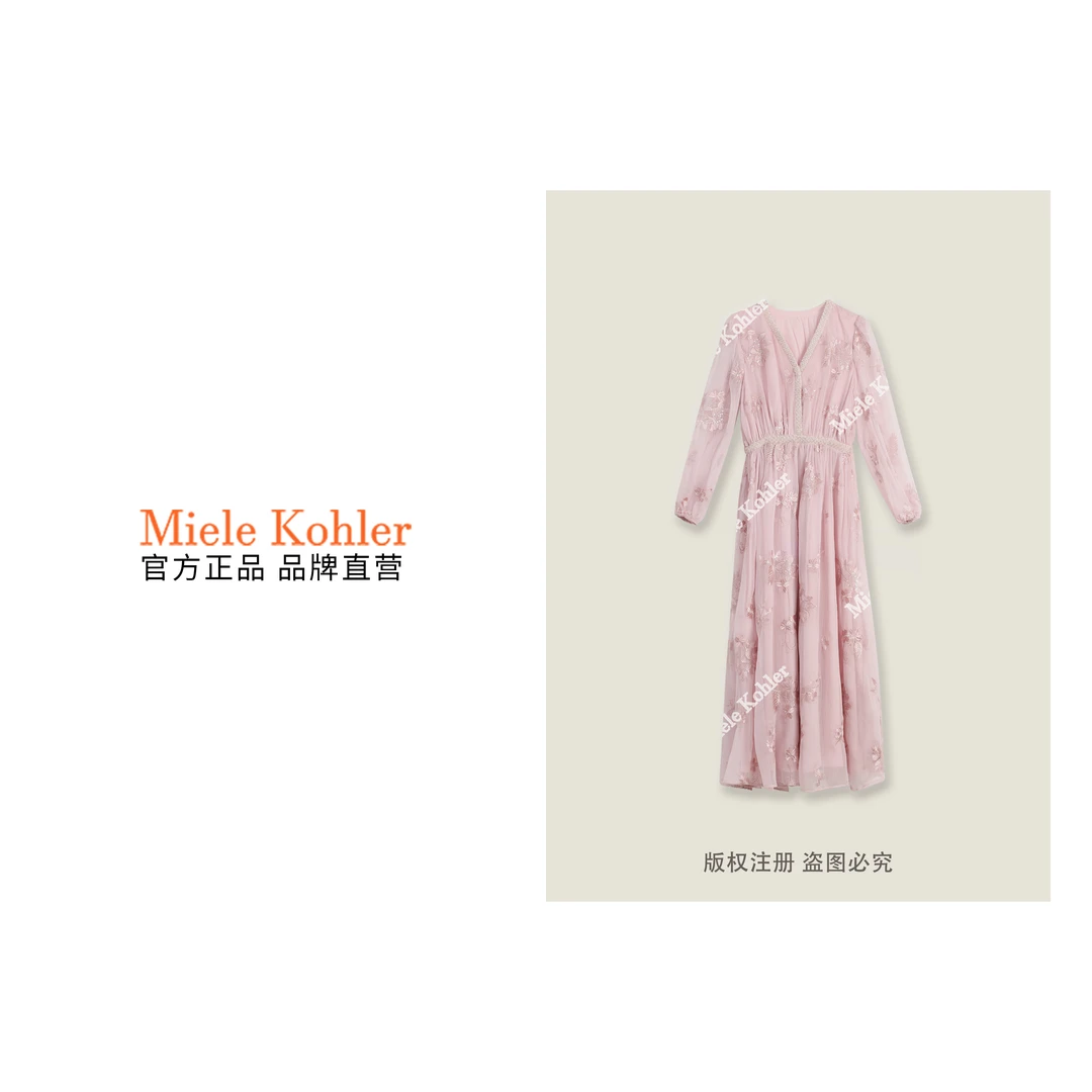 新款高级感V领碎花宽松泡泡袖女装连衣裙MKOKQ8376【澳门小源同款】