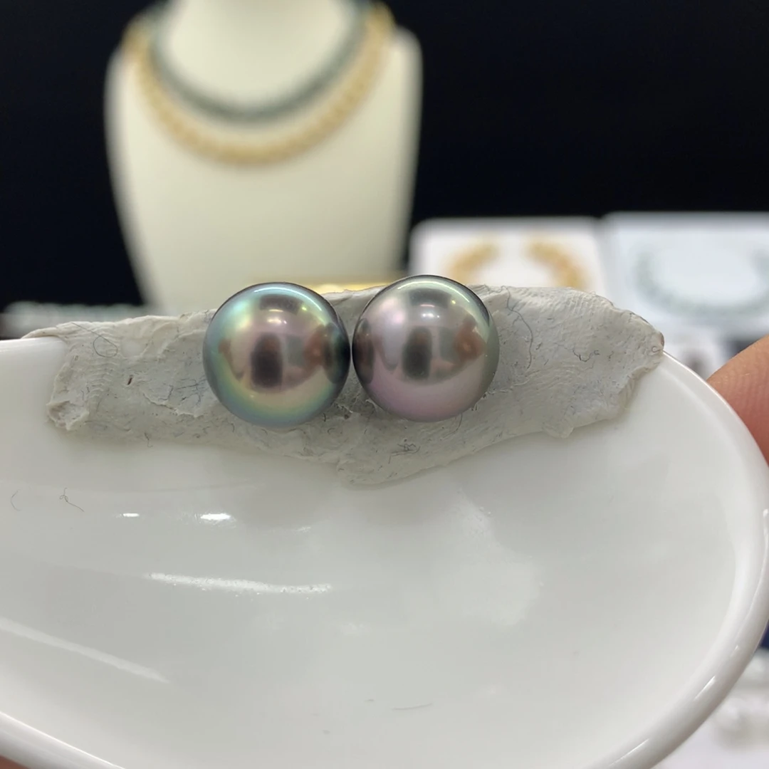 未镶嵌裸珠定制海水珍珠10.9-11MM粉炫绿对珠