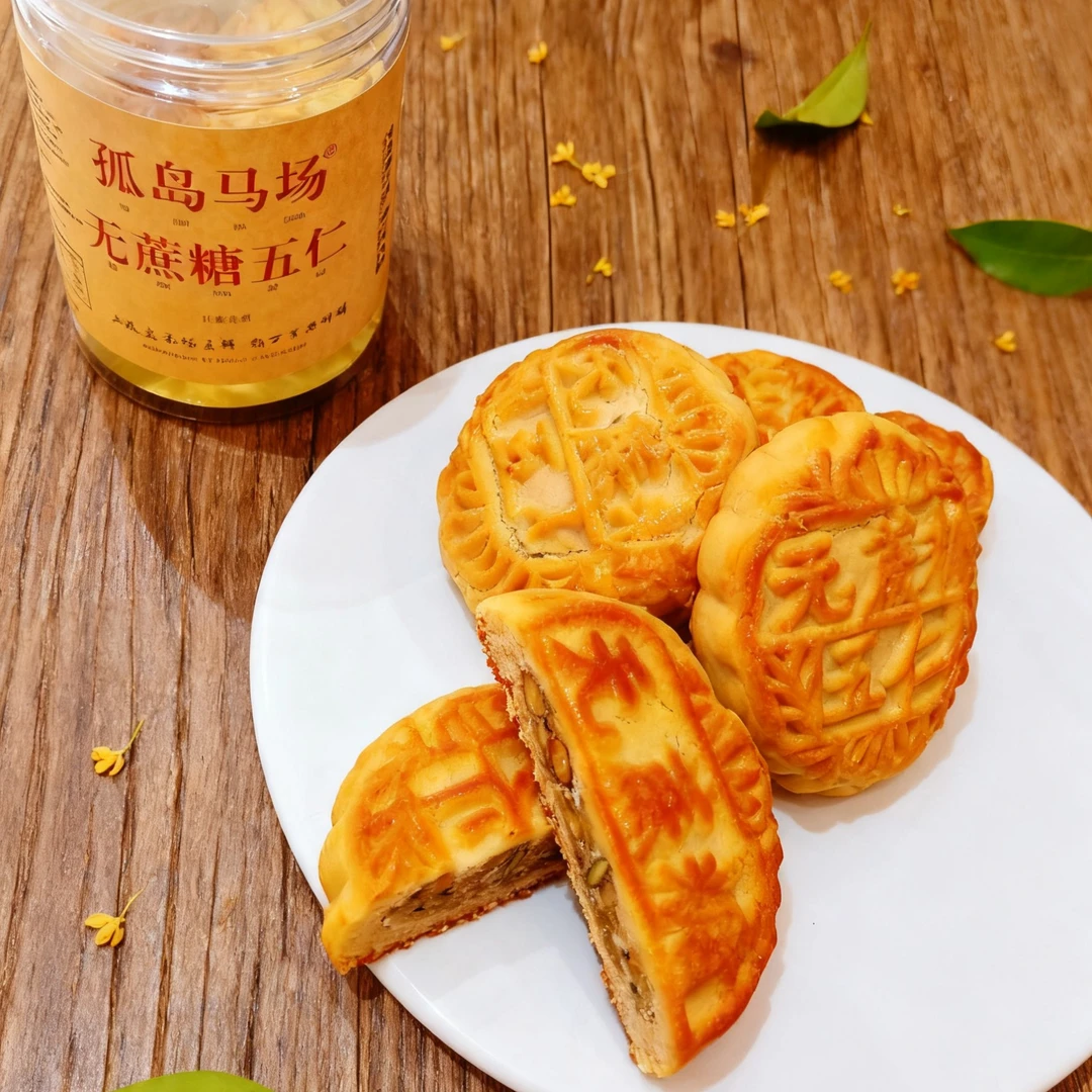 老口味孤岛马场无蔗糖干果五仁月饼传统皮薄馅足中秋糕点零食
