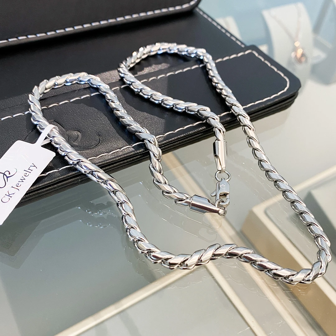 钛钢项链 银色  斜滚圆链龙骨素链项链 209