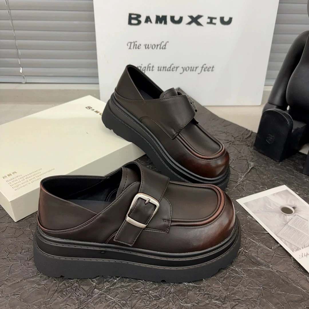 （洋弟）乐福鞋6-610春秋百搭黑色复古春季厚底学院风英伦风