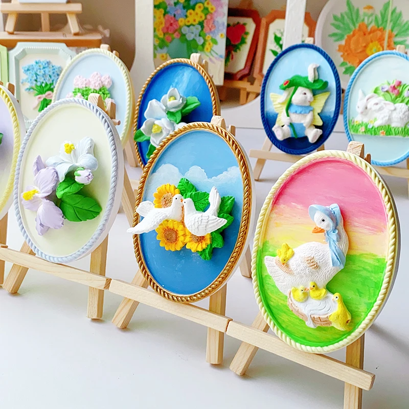 手工diy立体浮雕画石膏白胚花朵涂色创意礼物团建活动礼品小摆件