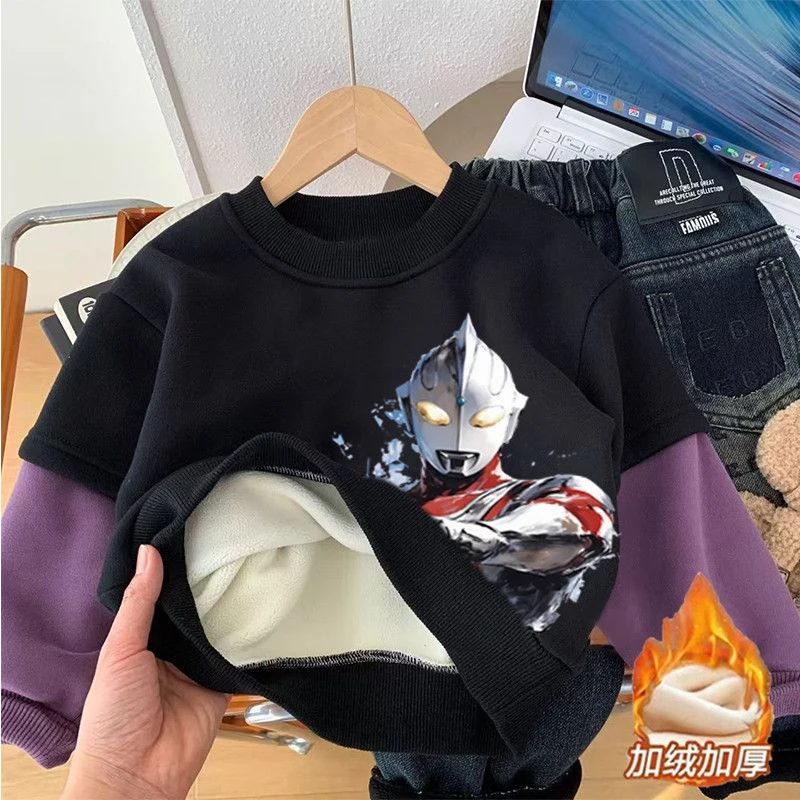 男童秋冬加绒卫衣暴款2025新款儿童韩版宽松休闲上衣时尚奥特曼衫