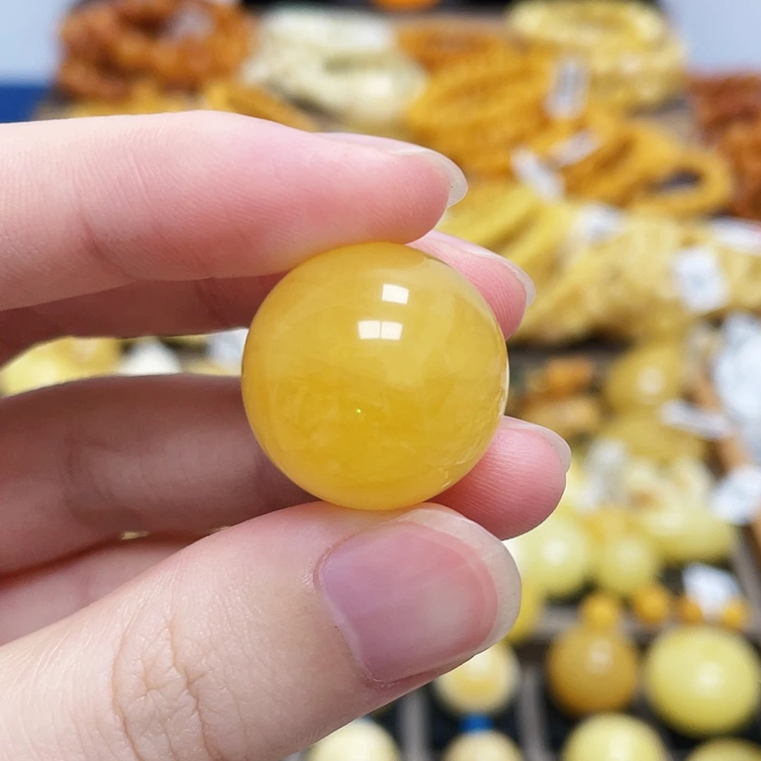 未镶嵌蜜蜡珠宝奇石圆珠满蜜浓蜜鸡油黄20.7mm瑕