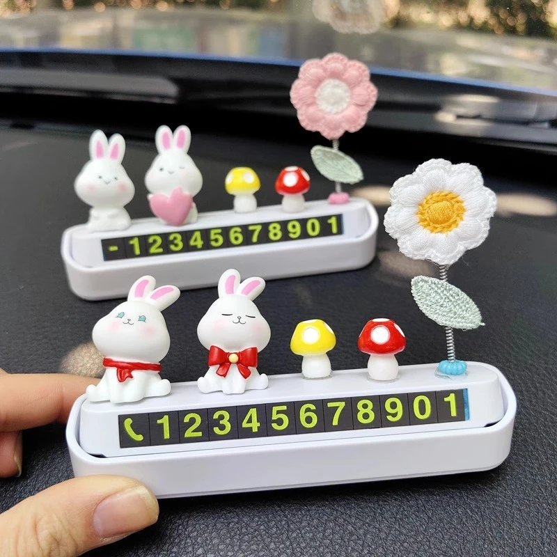 汽车临时停车号码牌创意个性可爱小兔车载挪车移车数字电话牌摆件