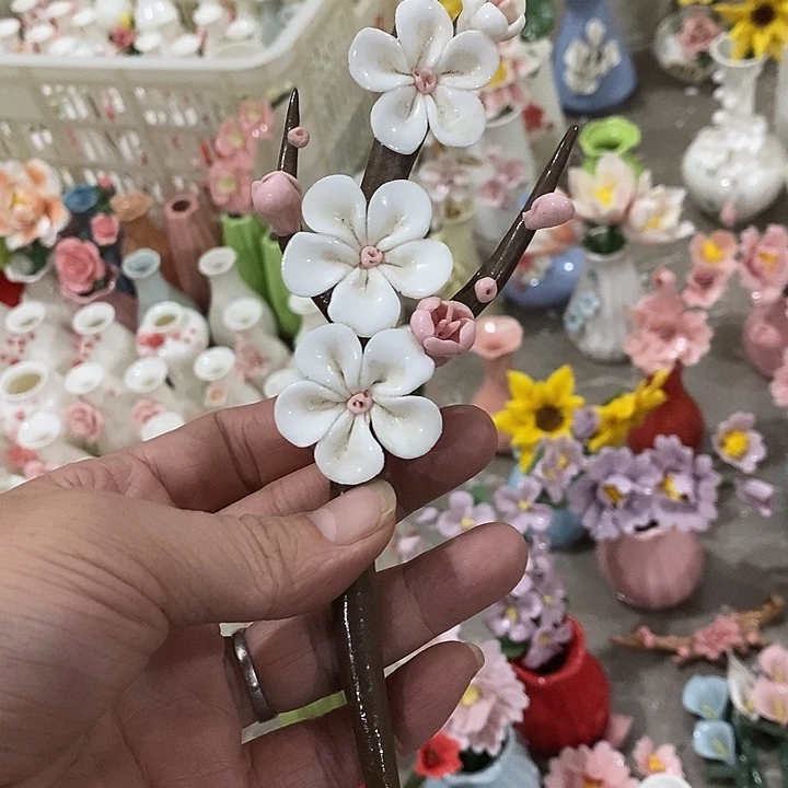 瓷片纯手工陶瓷花摆件瑕