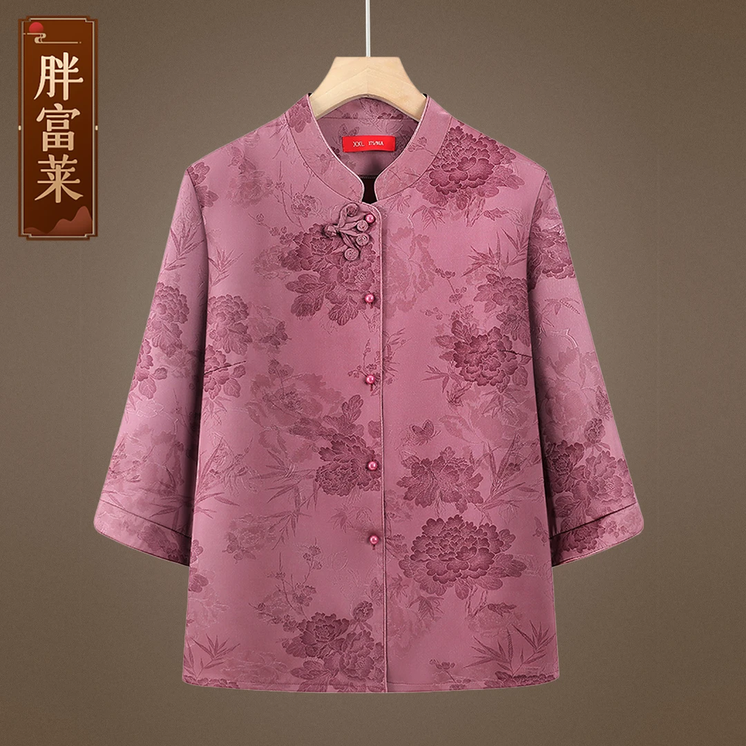 中老年女士夏季薄款衬衫2025新款国风妈妈装60-70岁时尚高档上衣