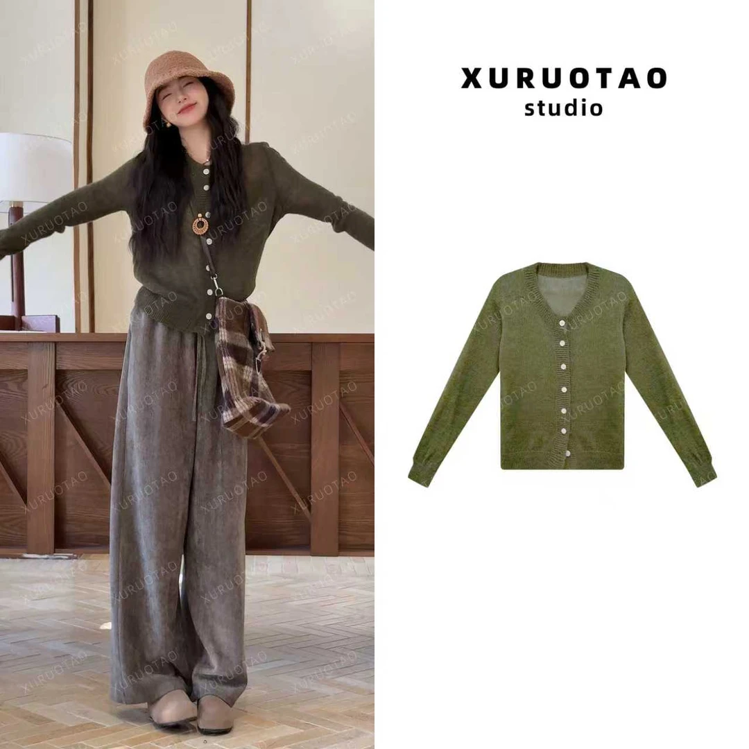 XURUOTAO【氧气森林】羊毛针织设计感显瘦百搭绿色上衣 T5624