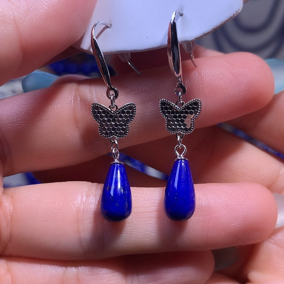 银S925镶嵌青金石耳饰