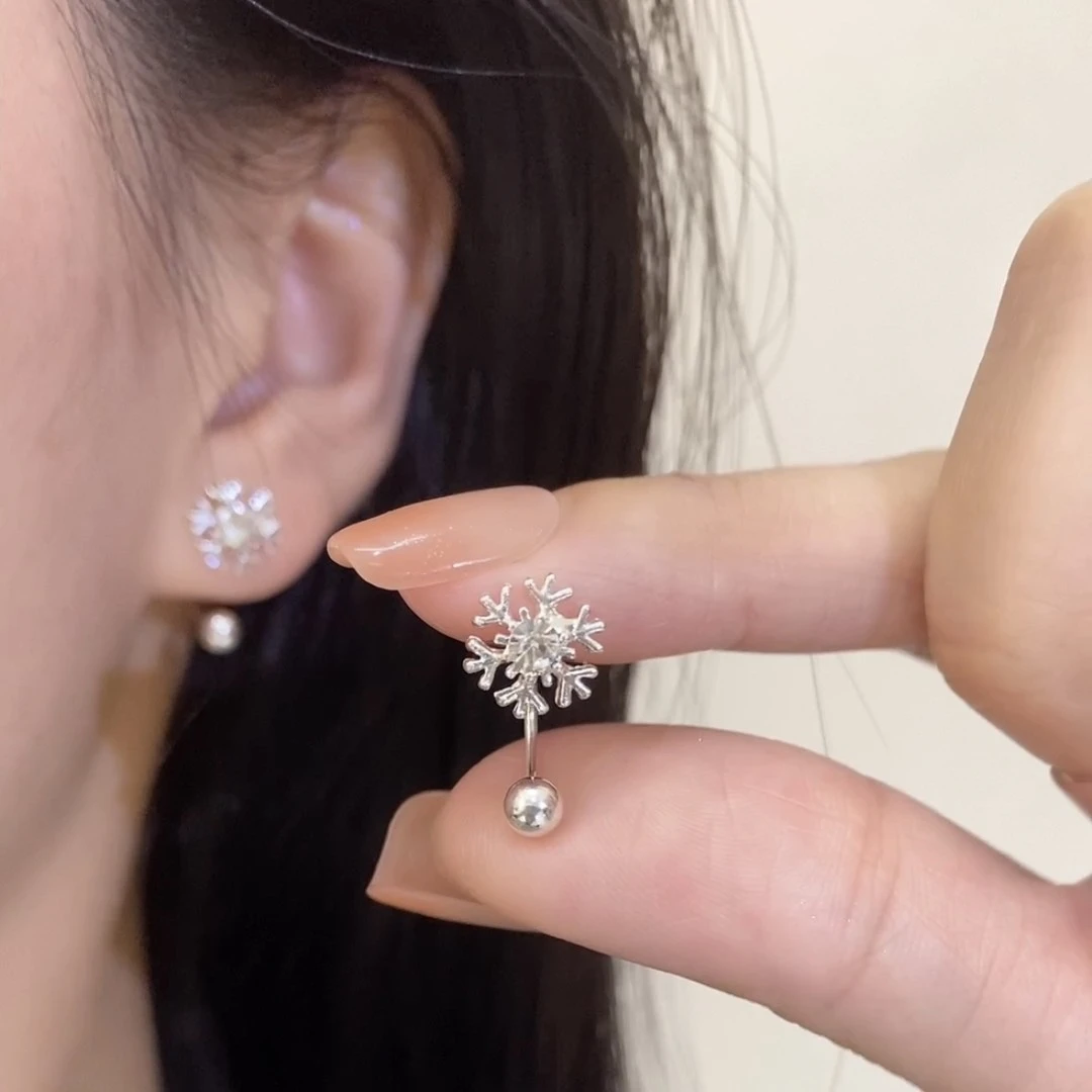 合金锆石耳饰 雪花耳钉轻奢精致秋冬高级感耳环百搭时尚精美配饰