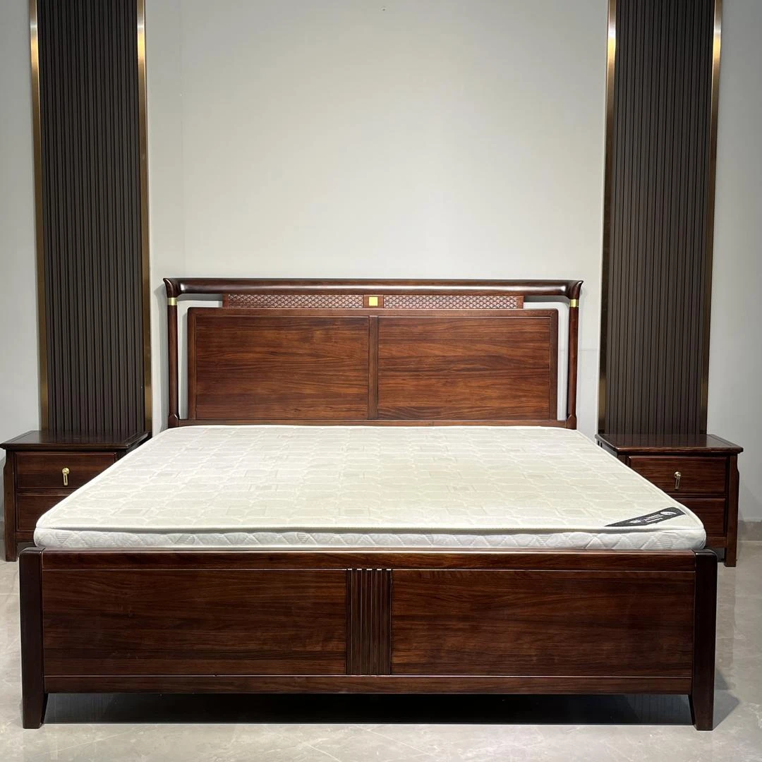 进口新中式乌金木实木主卧婚床卧室双人床雕花富贵大床秋冬家居