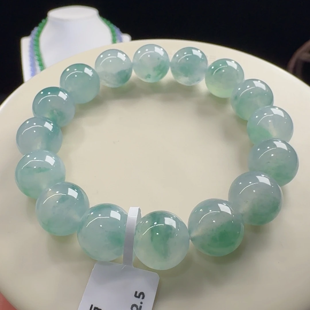 T***n翡翠未镶嵌手链马尔代蓝飘花单圈卡12.5mm