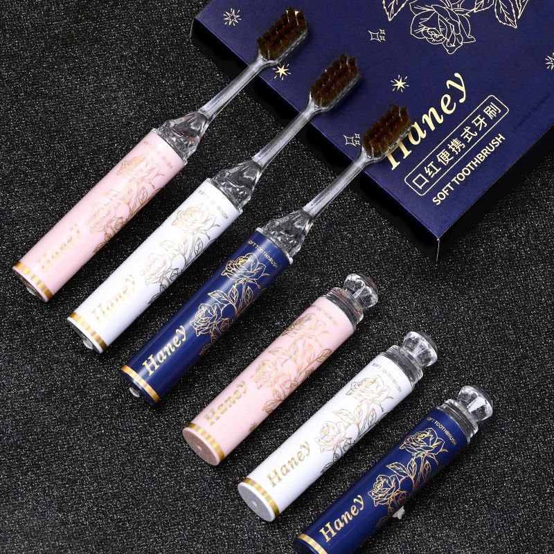 新款高档轻奢口红管软毛牙刷女士护龈洁牙酒店出差便携式家用刷牙