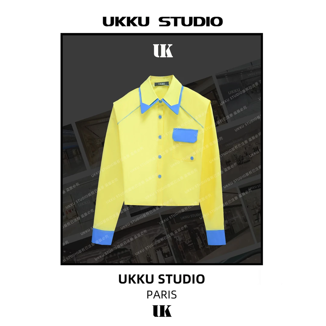 尧尧【UKKUSKUDIO】设计师款秋冬内搭打底气质黄色衬衫613325