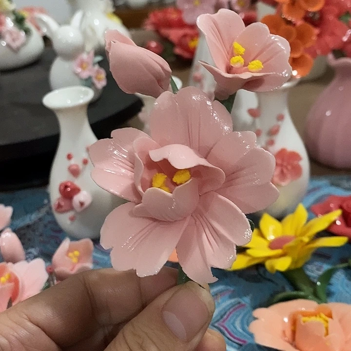 瓷片纯手工陶瓷花摆件瑕