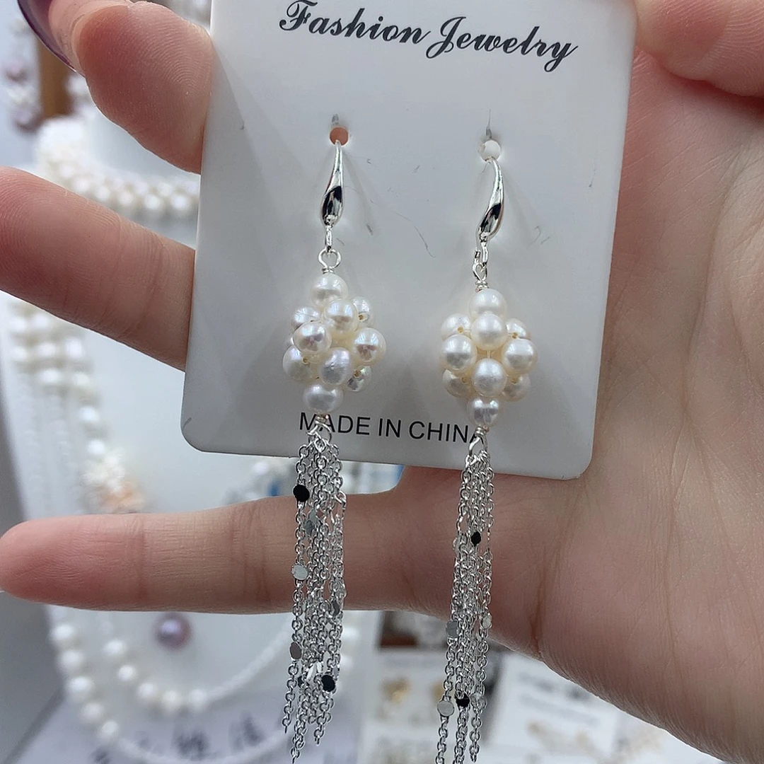 耳饰银S925镶嵌淡水珍珠