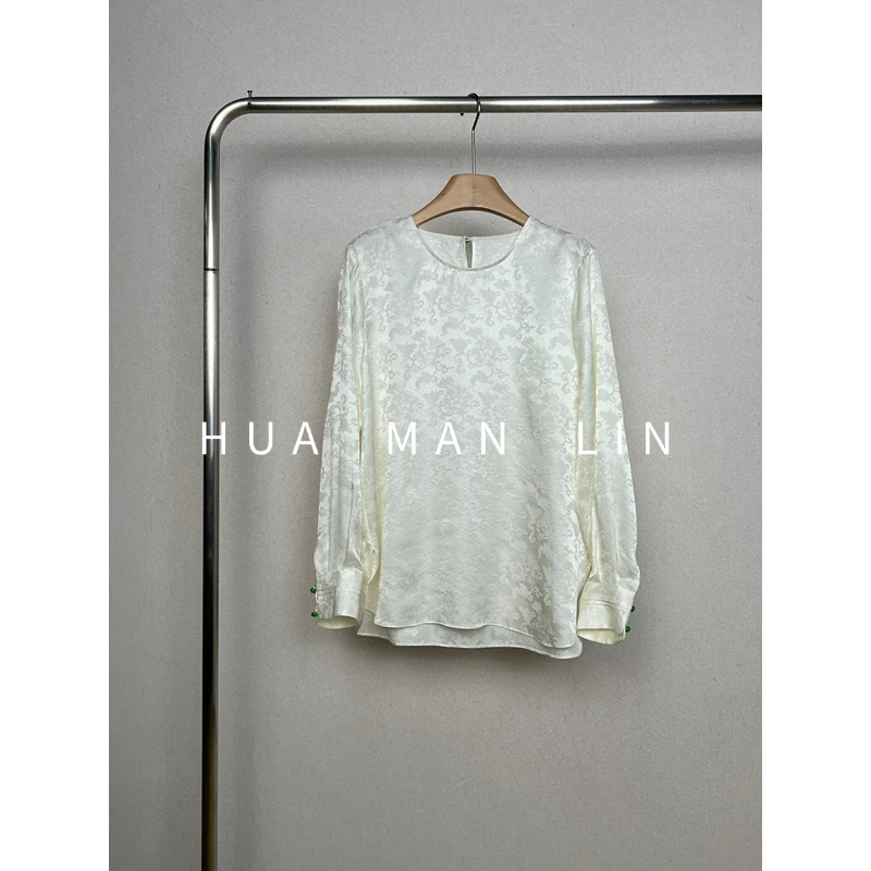 【花满林】圆领正肩袖口玉石扣上久楷锦花缎真丝桑蚕丝上衣259263